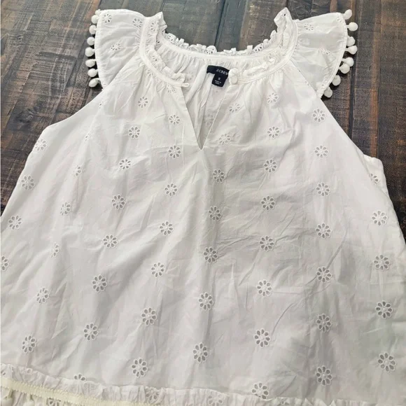 J. Crew White Eyelet Blouse with Ruffles - Picture 4 of 11